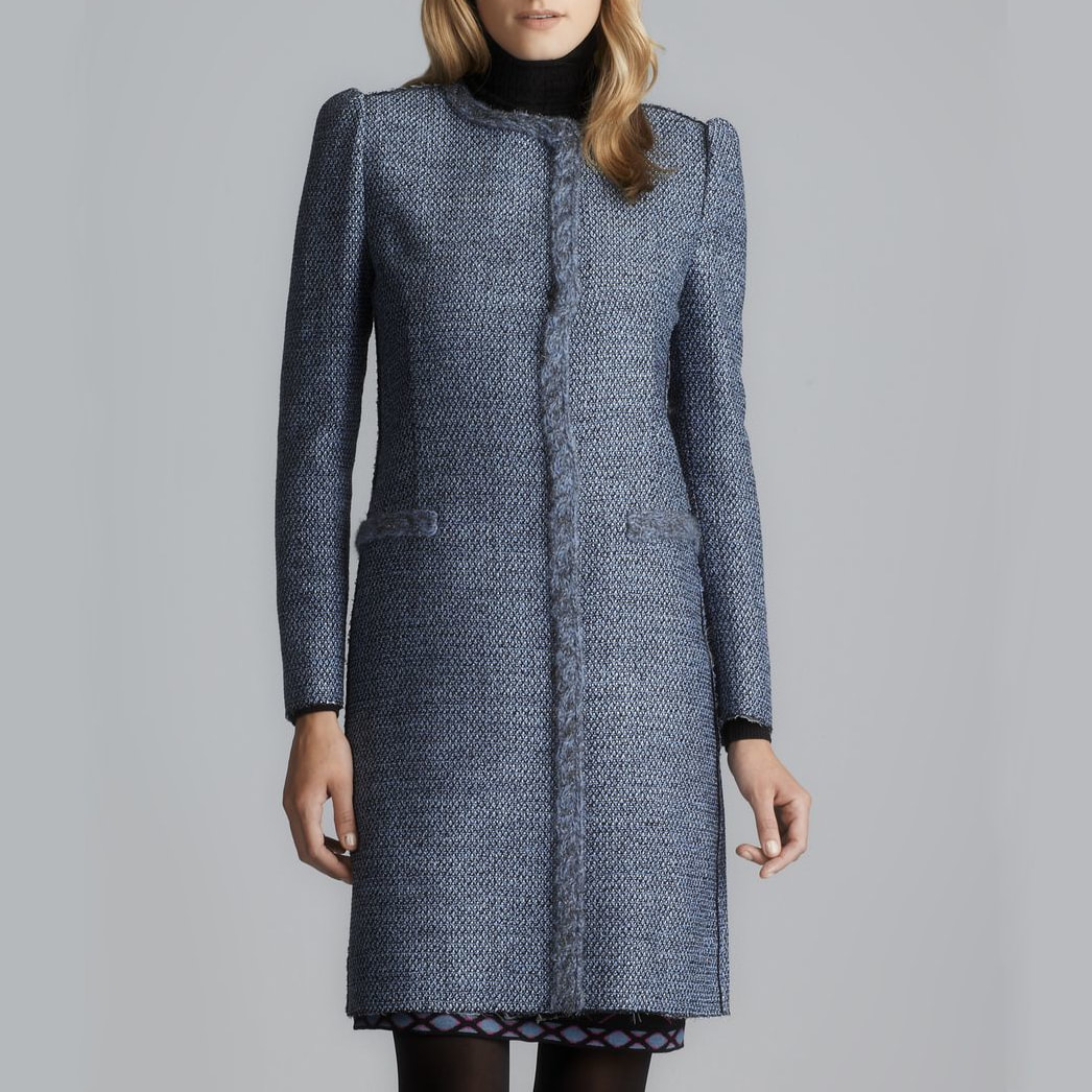 M Missoni Lurex Trim Tweed Coat in Blue