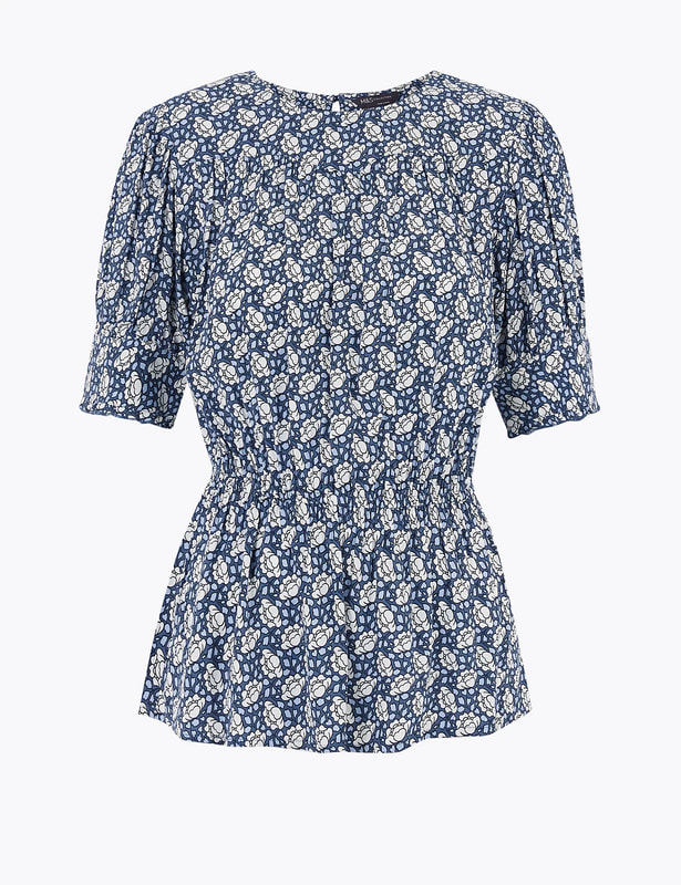 M&S Floral Waisted Short Sleeve Top