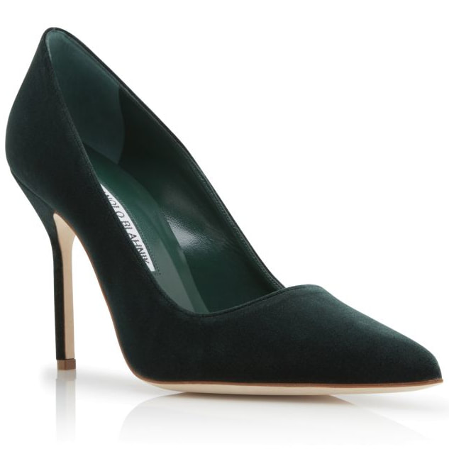 Manolo Blahnik BB Green Velvet Pointed Toe Pumps - Kate Middleton Shoes - Kate's Closet