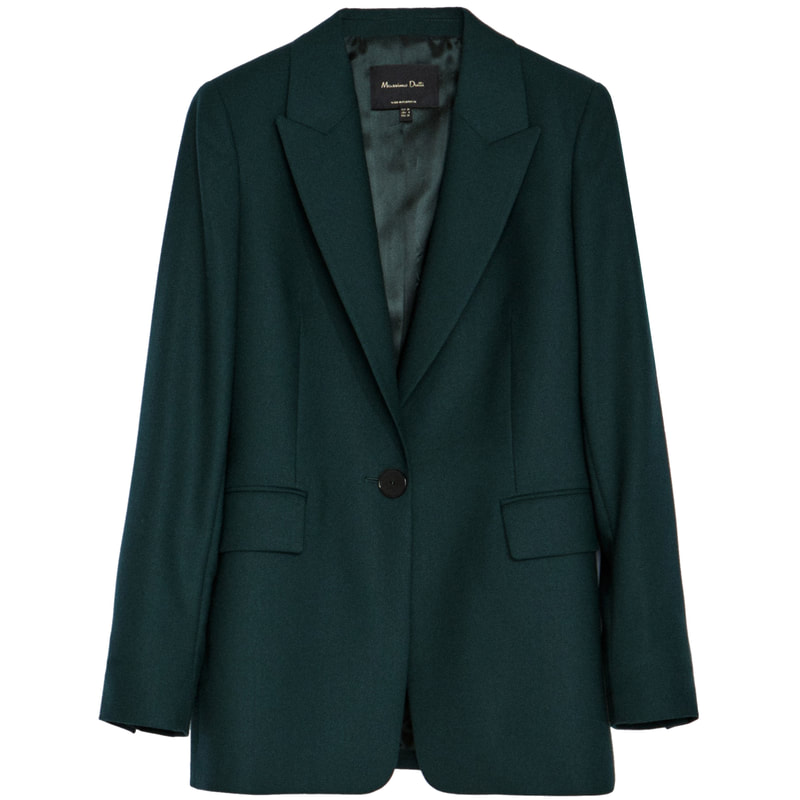 Massimo Dutti Green Wool Flannel Blazer