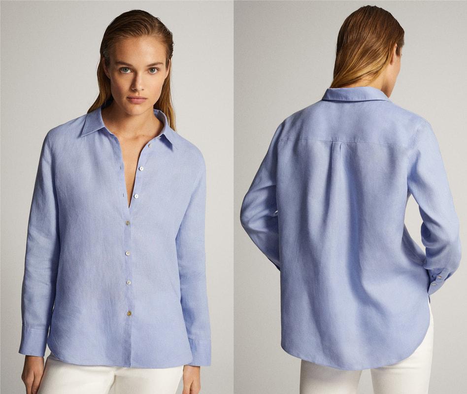 Massimo Dutti Plain 100% Linen Shirt in Sky Blue