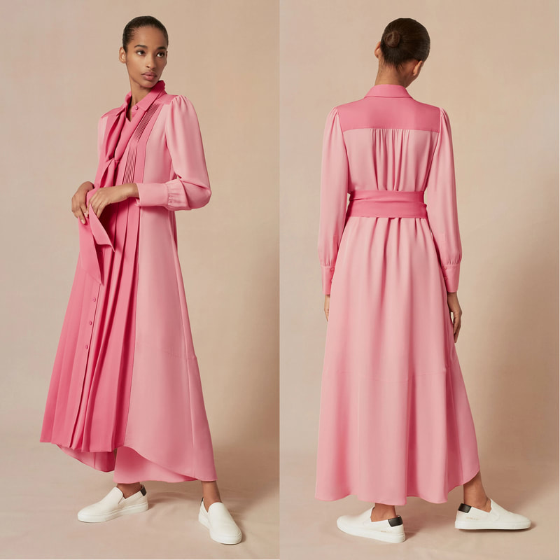 bubblegum pink ME+EM Colour Block Silk Shirt Dress