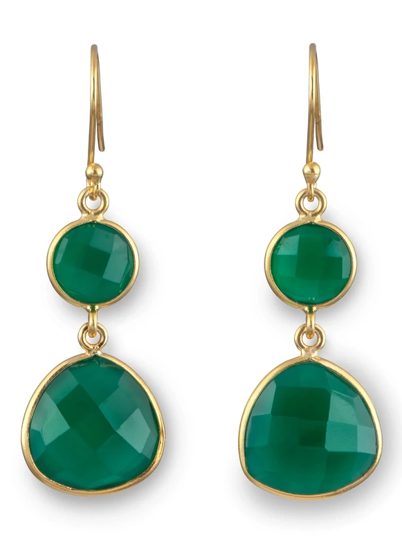 Milina London Gemstone Triangular Earrings in Green Onyx