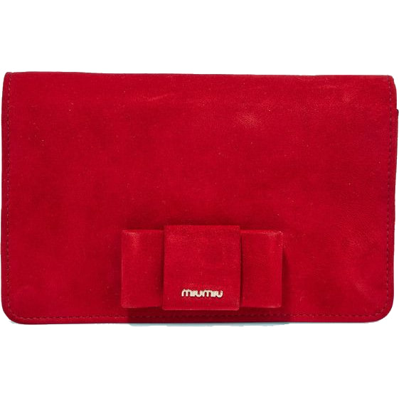 Miu Miu Bow-Embellished Shoulder Bag in Red Suede