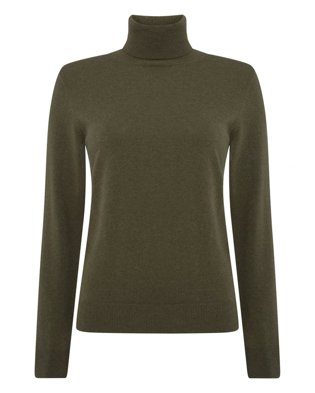 N.Peal polo neck cashmere sweater in dark olive green