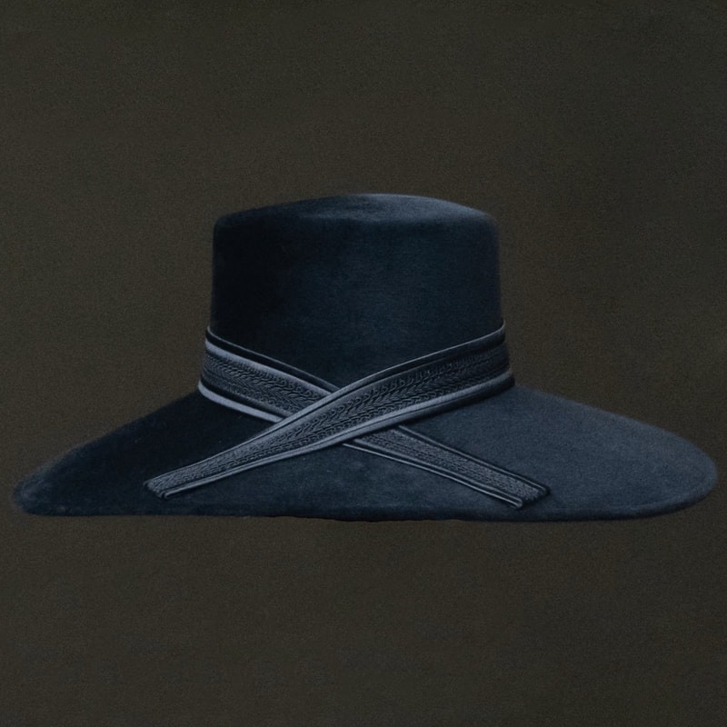 Philip Treacy Black Wide Brim Felt Hat with Chinese Braided Ribbon