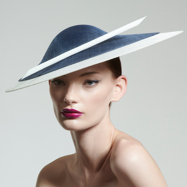 Philip Treacy Saturn Dome Hat in Navy & White. Style OC-915 from SS 22 collection