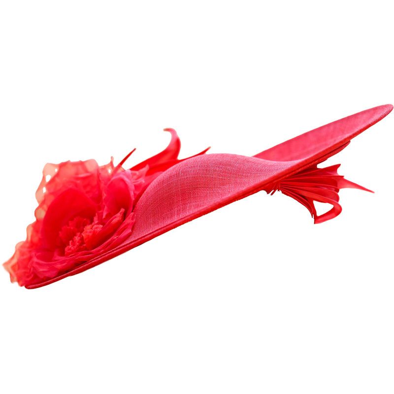Philip Treacy Red Hat with Rosette & Sculpted Ribbons