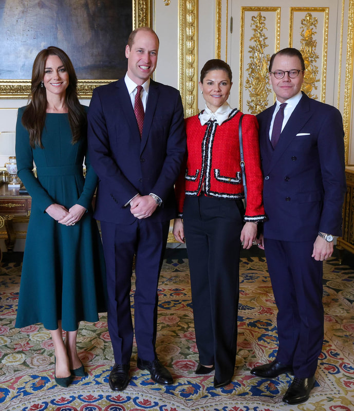 The Prince and Princess of Wales receive the Crown Princess of Sweden and Prince Daniel at Windsor Castle on 30 November 2023.