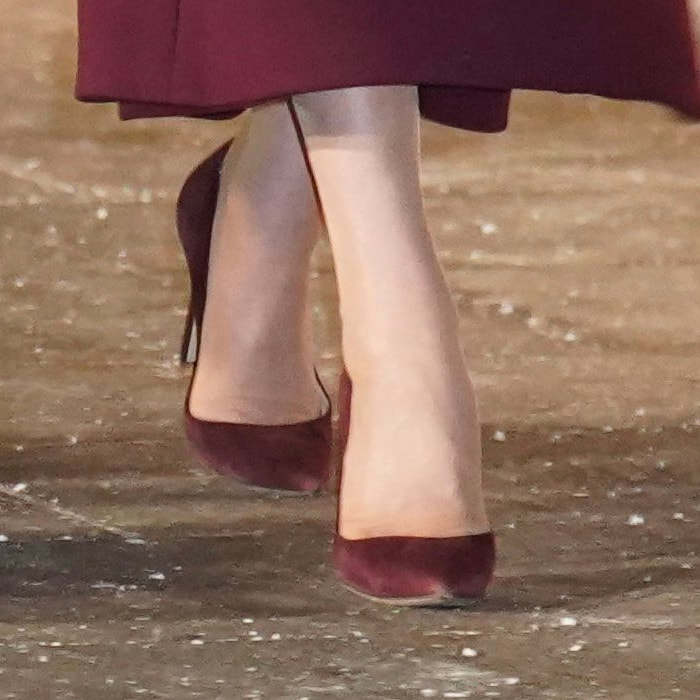 Catherine, Princess of Wales wears Gianvito Rossi 'Gianvito 105' Pumps in Royale Burgundy Suede