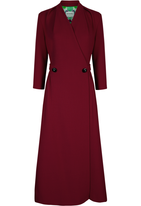 Eponine London Midi Coat Dress in Burgundy