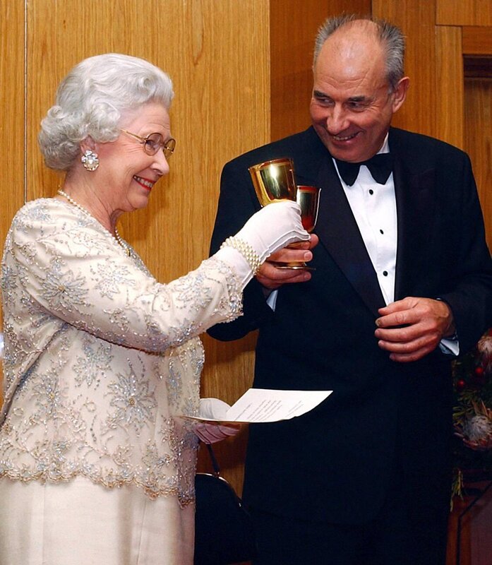 Queen Elizabeth II wears Diamond and Pearl Leaf earrings during a Commonwealth Summit dinner in Nigeria on 5 December 2003