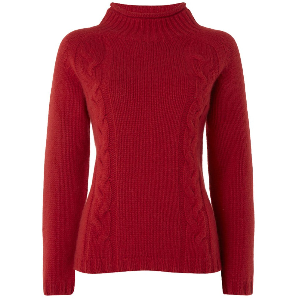 Really Wild Cashmere Mix Cable Crew Jumper in Ruby