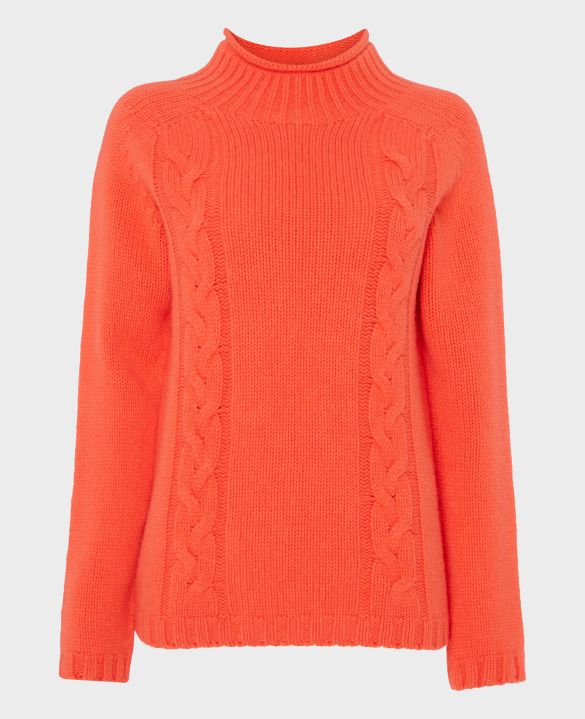 Really Wild Coral Cashmere Mix Cable Crew Sweater