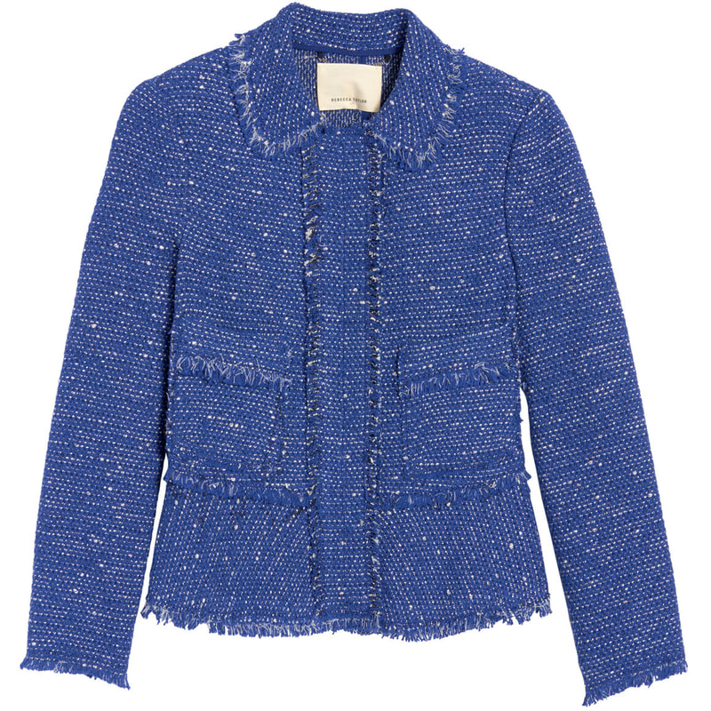 Rebecca Taylor Blue Sparkle Tweed Ruffle Jacket