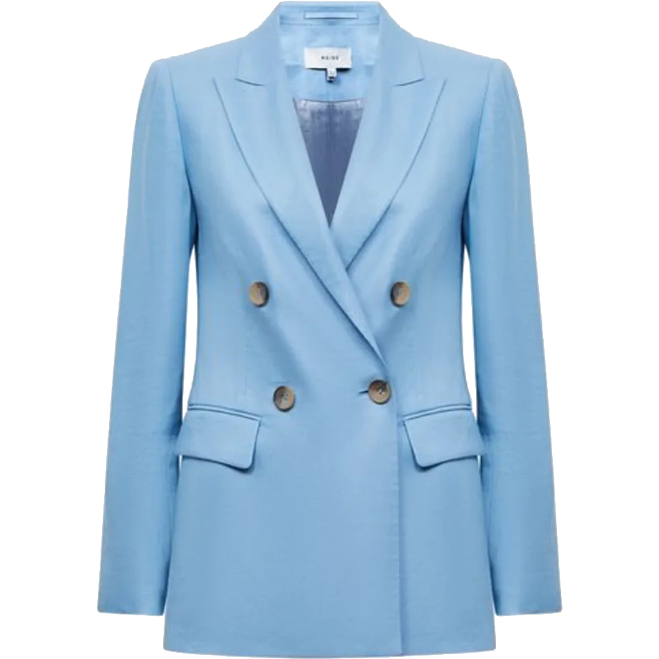 Reiss Hollie Double-Breasted Linen Blazer in Blue