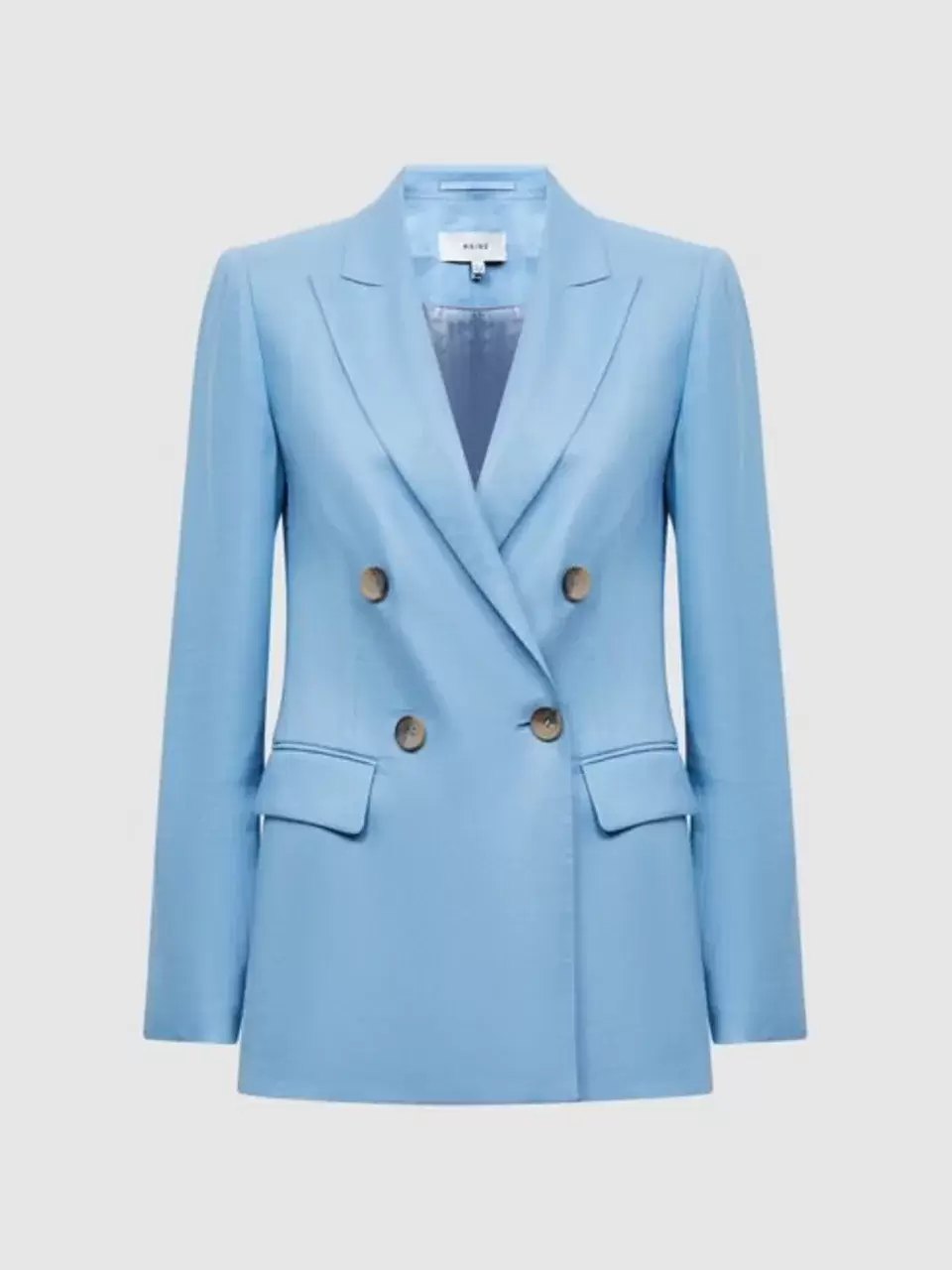 Reiss 'Hollie' Double-Breasted Linen Blazer in Blue