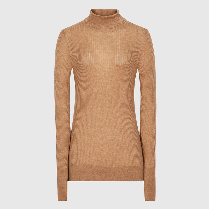 Reiss 'Sophie' knitted roll neck top in Camel 