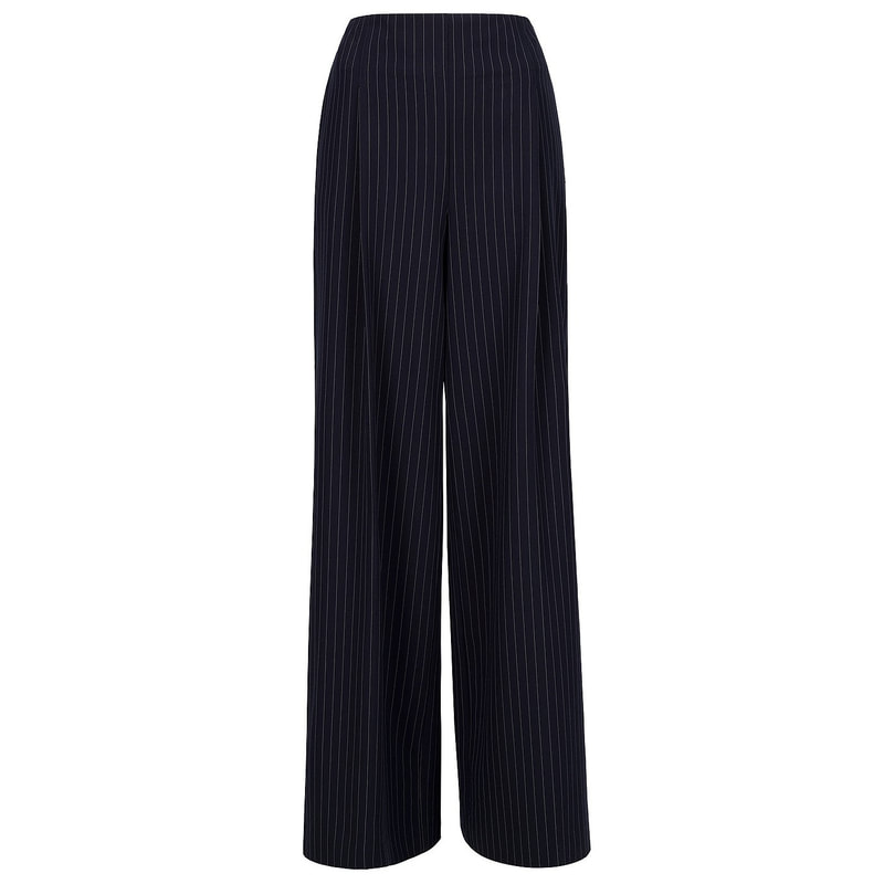 Holland Cooper High Waisted Straight Trouser in Navy Chalk Pin Stripe ...