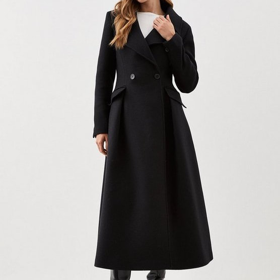 Alexander McQueen Black Flared Wool Coat - Kate Middleton Jackets ...