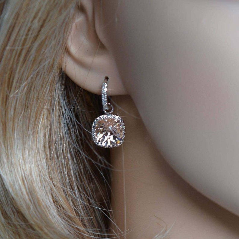 KIKI Morganite Cushion Drop & Diamond Earrings - Kate Middleton