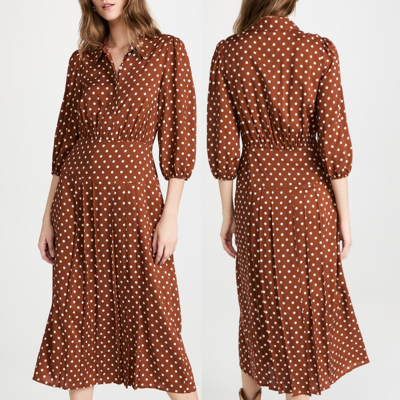 RIXO 'Izzy' Polka Dot Shirt Dress in Copper