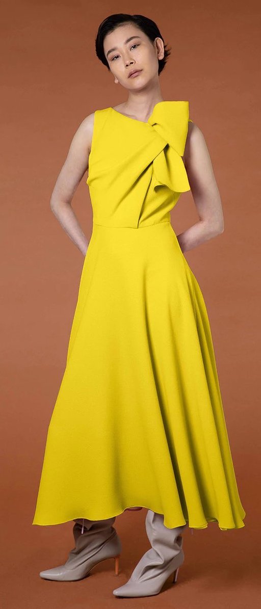 Roksanda Brigitte bow-shoulder crepe midi dress in marigold
