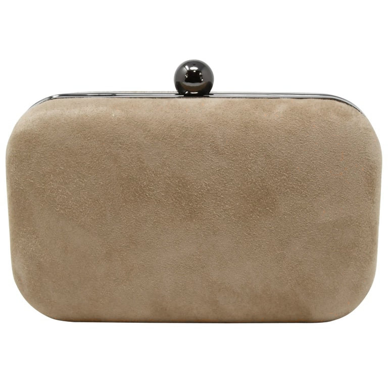 Russell & Bromley Curvy Clutch Bag in Taupe Suede