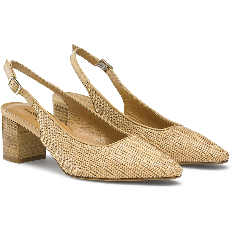Russell & Bromley 'Impulse' slingback pumps in natural raffia