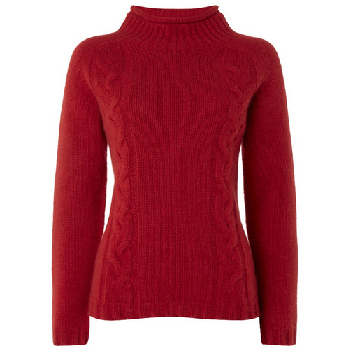 Really Wild Cashmere Mix Cable Crew Jumper in Ruby