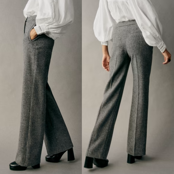 Sezane â€˜Martinâ€™ Wool Trousers in Mottled Grey