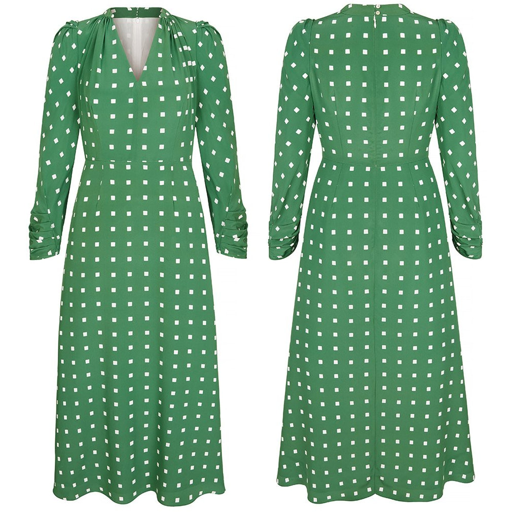 Suzannah â€˜Valerieâ€™ green polka squares dress