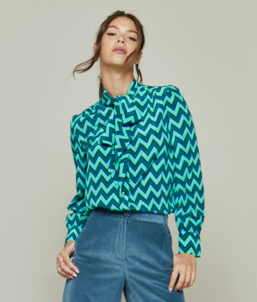 Tabitha Webb Pansy Pussybow blouse in green chevron