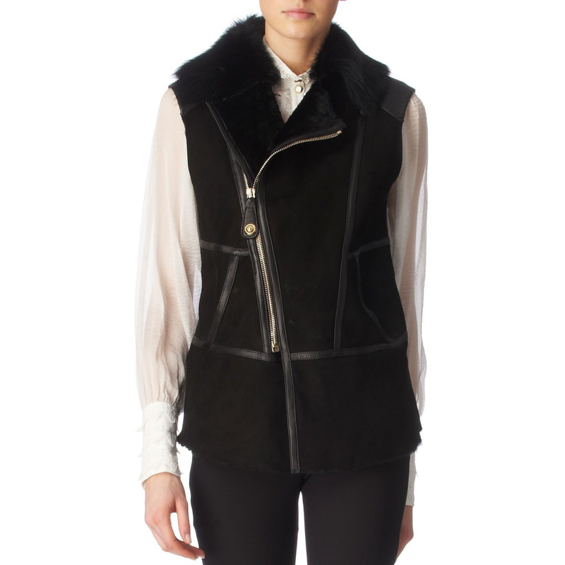 Temperley London Black Leather and Suede Gilet