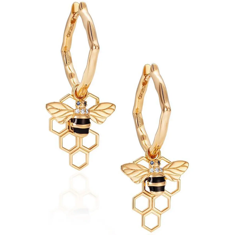 Vanleles Honeycomb Bee Hoop Earrings