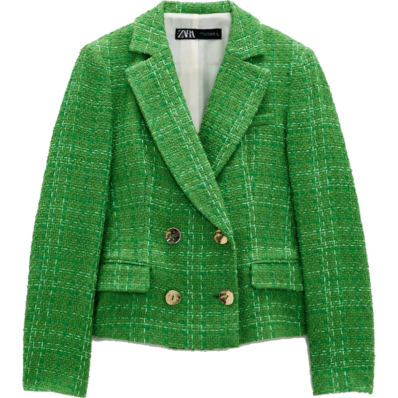 Zara Apple Green Textured Double-Breasted Blazer