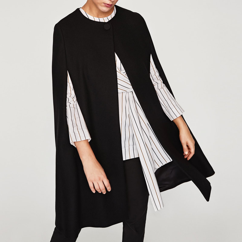 Zara Black Long Cloth Cape