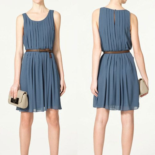 Zara Azure Blue Pleated Dress
