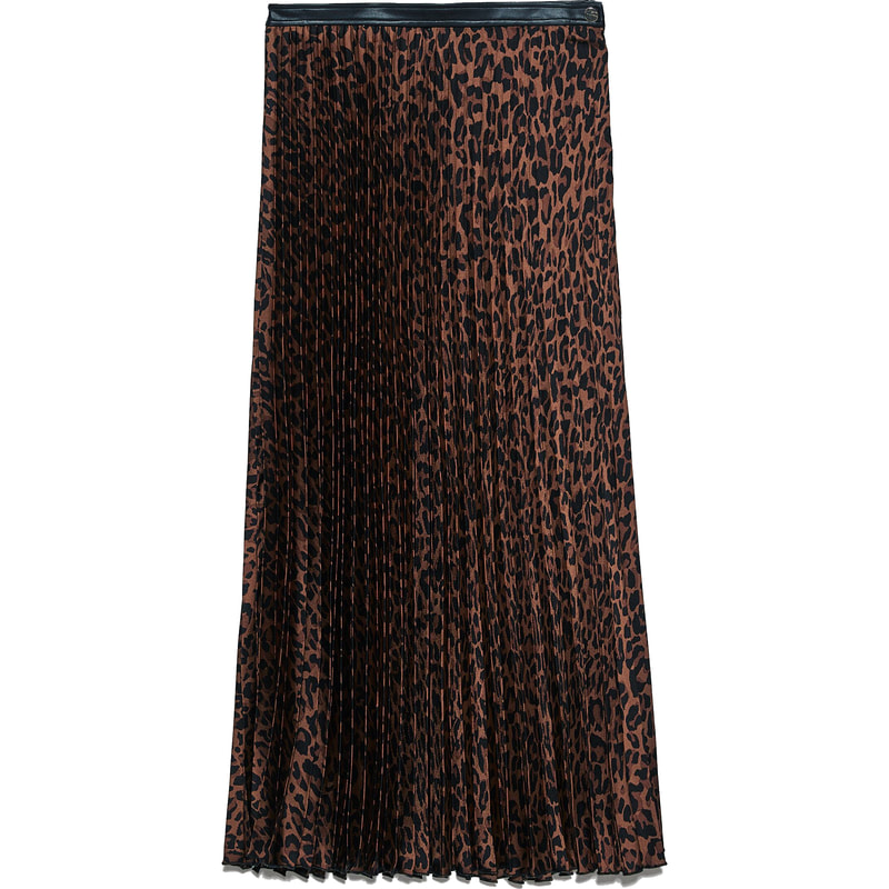 Zara Brown Animal Print Pleated Midi Skirt
