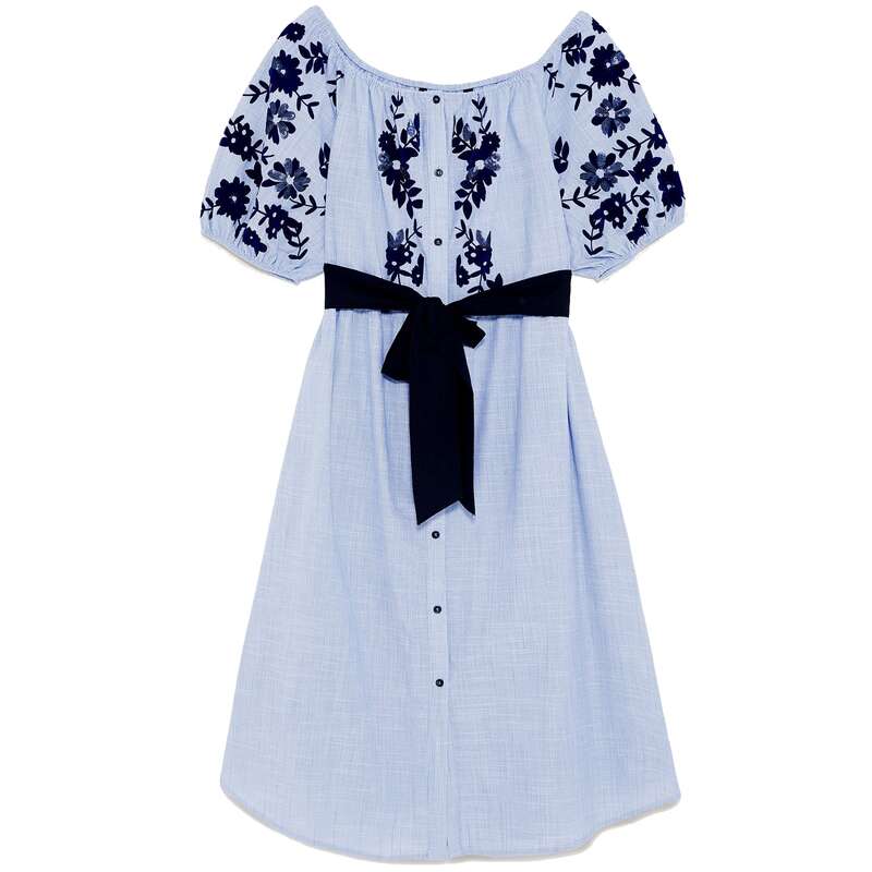 Zara Sky Blue Flocked Print Dress 7484/071