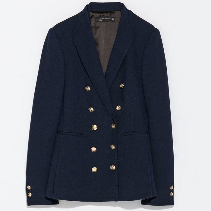 Zara Navy Double Breasted Jacket