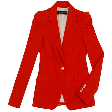 Zara Red Gathered Shoulder Blazer
