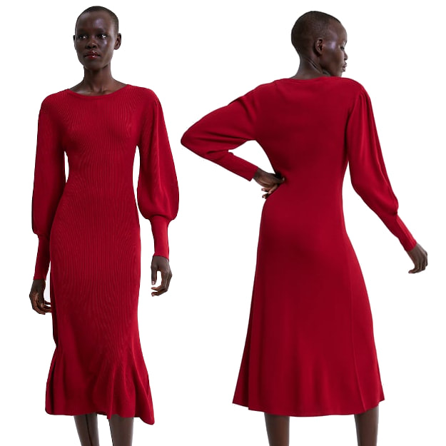 Zara Red Puff Sleeve Dress