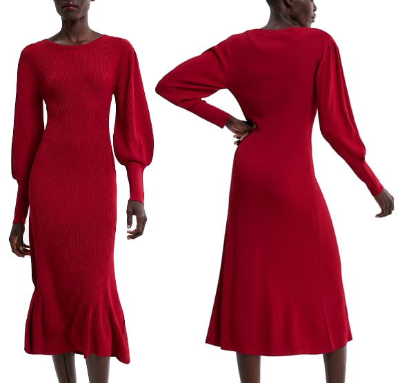 Zara red puff sleeve dress