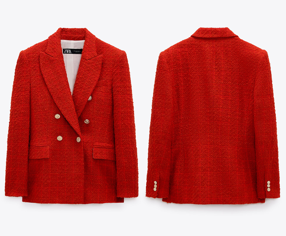 Zara red textured double-breasted blazer 
