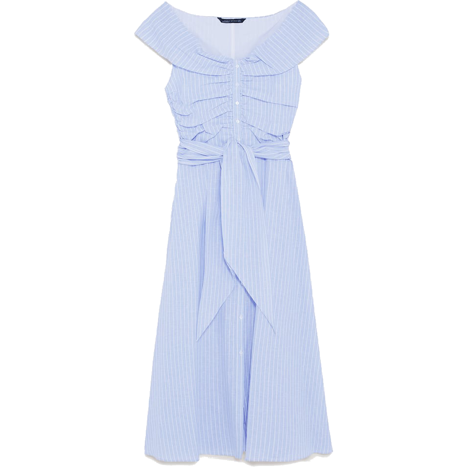 Zara Blue Striped Off-The-Shoulder Dress as seen on Kate Middleton Duchess of Cambridge